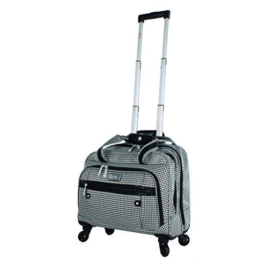 Nicole Miller New York Designer 17 Inch Carry On - Weekender Overnight Business Travel Luggage - Lightweight 4- Spinner Wheels Suitcase - Briefcase Rolling Bag for Women (Taylor Black/White Plaid)