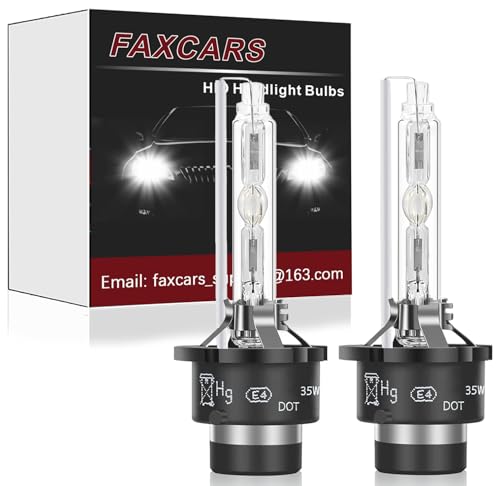FAXCARS D2S HID Headlight Bulbs, 6000K Xenon White, 150% Brighter, Plug and Play Replacement Stock Bulb, Waterproof IP68, Pack of 2