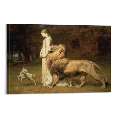 Poster Una et le lion de Spenser par Briton Riviere - Impression sur toile 40x60 cm