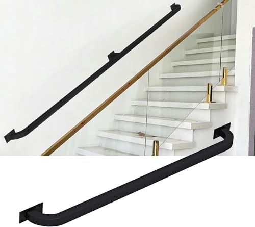 Kit de barandilla de barandilla de escalera, tubo cuadrado negro | 150 cm, 2 m, 240 cm, 3 m, 6 m, barandilla de seguridad con soportes de hierro de metal, soporte de barandilla de pared (tamaño: 250