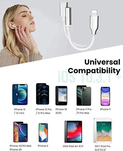 Headphone Adapter for iPhone 3.5mm Jack converter headphone cable [2 in 1] audio splitter, for iPhone 13/12/11/XS Max/XS/XR/ X / 8 Plus/8/7 Plus/7 Earphone Accessories Support all iOS system-silver