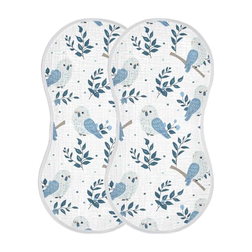 Baby Blue Playful Kea Cotton Large Burp Cloths for Baby Soft and Absorbent spit up Cloth for Unisex Set of 2, 22x11in