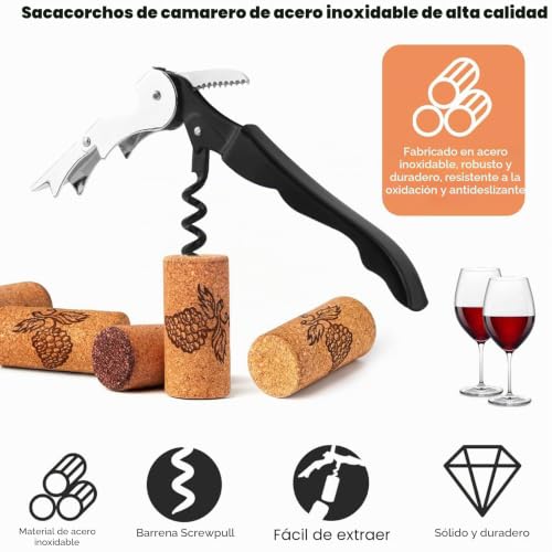 Miniatura 3 de 4 Cuchillos De Camarero, Abridor De Botellas 3 En 1, Sacacorchos De Acero Inoxidable, Abridor De Vino Para Sommeliers, Camareros Y Barman, Abridor De Cerveza Y Cortador De Papel De Aluminio