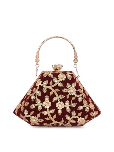 Image of TOOBA Handicraft Women's Beautiful Bling Box Clutch Bag | Evening Bag, Bridal Purse & Party Handbag | Wedding & Special Occasion Clutch (Mix Pyramid)