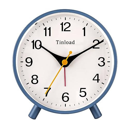 Tinload 4.5 Antique Retro Analog Alarm Clock, Small Silent Bedside Desk Clock with Night Light, Battery Operated, Snooze, for Living Room, Bedroom, Bedside, Desk