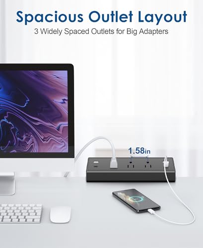 Desk Clamp Power Bar USB C 40W,2 PD 20W USB C,Desk Edge Mount Power Strip, 3 AC Outlets Surge Protector,Fit 1.96" Tabletop Edge,ETL Listed (Black, 4USB-40W) image 3