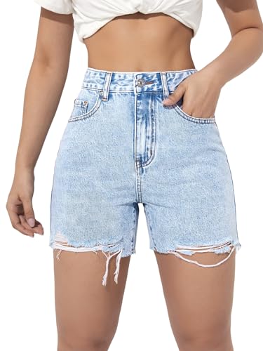SweatyRocks Women's High Waist Ripped Raw Hem Denim Shorts Casual