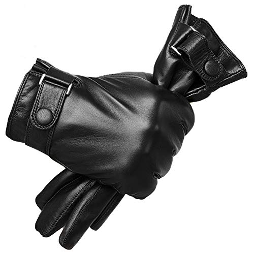 男性のための本物のPU手袋、冬暖かいタッチスクリーンテキストが送れるカシミヤは、運転オートバイグローブを裏地,L