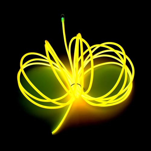 Image of MaxLax EL Wire Yellow, 2M Portable Battery Pack Neon Light Strip 360 Cuttable Glowing Rope Lights for Parties, Halloween, DIY Decoration