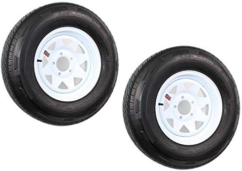 2-Pk Radial Trailer Tire Rim ST205/75R14 205/75-14 5 Lug Bolt White Spoke Wheel