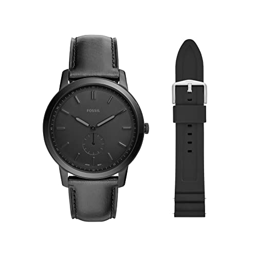 Fossil Men's Minimalist Stainless Steel Slim Casual Watch and Silicone Interchangeable Watch Band Strap