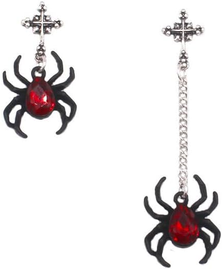 Vintage Gothic Spider Earrings Halloween Red Crystal Spider Drop Dangle Earrings Asymmetric Punk Style Spider Earrings Reptile Animal Jewelry for Women (Red long)