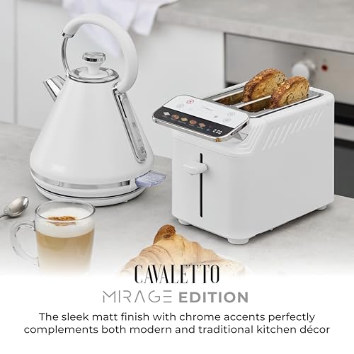 Tower T20096WHT Cavaletto Mirage 2 Slice Toaster with Digital Control Panel, 5 Pre-Set Toasting Options, Countdown Timer, Memory Function, 925W, White with Chrome Trim