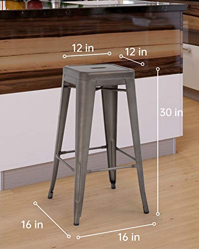 Fdw Metal Bar Stools Set Of 4 Counter Height Barstool Stackable Barstools 24 Inch 30 Inch Indoor Outdoor Patio Bar Stool Home Kitchen Dining Stool Backless Bar Chair (30", Gun) #TOP6