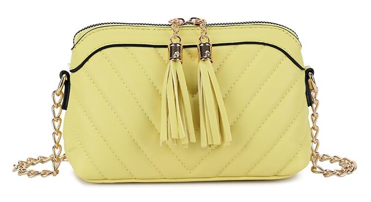 Sac à bandoulière matelassé citron en similicuir avec pompon et chaîne dorée pour femme