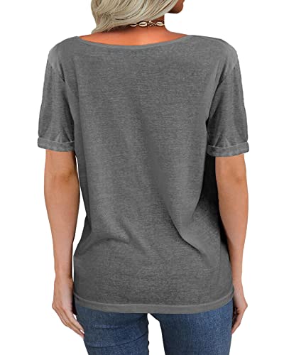 Image of Danedvi Women Deep V-Neck Short Sleeve Tops Solid Casual Loose T Shirt