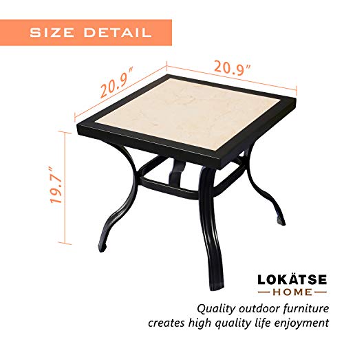 Lokatse Home Bistro Side End Square Metal Frame Removable Tile Top Dining Coffee Table For Garden Swimming Pool Outdoor Patio Furniture, Black #TOP2