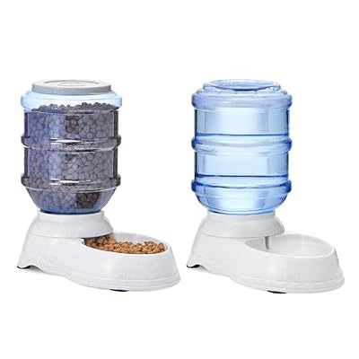 Amazon Basics Large Capacity Automatic Pet Water Dispenser and Gravity Feeder Set, Easy to Clean, 456.6fl.oz Food, 382.1fl.oz Water, Pack of 2