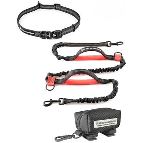 Exquisite Hands Free Dog Leash for Large Dogs (Extra Long - Black and Red) + Poop Bag Dispenser (Black) Cover