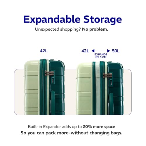 Image of Provogue Azure Hard-Sided PP 55 Cm Cabin Luggage Suitcase | Expandable Space with 8 Wheels Trolley Bags for Travel | Lightweight with Combination Lock | 5 Year Warranty (Laurel Green /Hunter Green)
