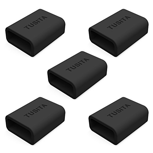 [5-PACK]TUSITA Silicon Fastener Ring for Fitbit Alta, Fitbit Flex, Fitbit Alta HR,Garmin Vivosmart, Garmin Vivofit 3, Misfit, Amiigo, Striiv, Jawbone UP2, UP3, UP Move Loop Keeper Locking Clasp(Black)