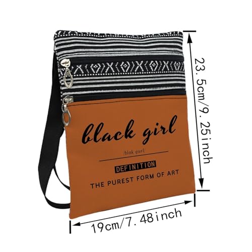Black Lady Messenger Bag Small Ethnic Pattern Printed Adjustable Strap Crossbody Zipper Bag Inspirational Slogan Phone Bag Wallet Cute Shoulder Handbag for Black Ladies Women2