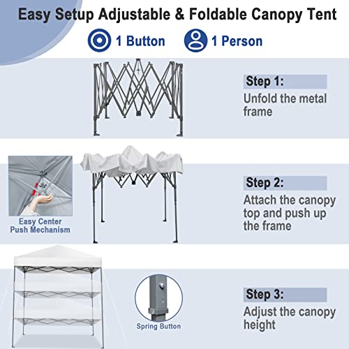 Image of Tangkula 6.6x6.6 Ft Pop Up Canopy, 1 Person Instant Setup Portable Canopy Tent with Center Lock, UPF 50+ Sun Protection, 8 Stakes, 4 Ropes, Carrying Bag
