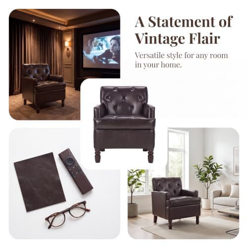 Image of Leather Recliner Chair, Vintage Single Reclining Couch, Brown