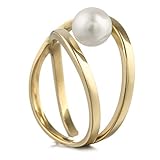 Eleganter Perlring, Brautring im modernen Design: Edelstahl mattiert trifft auf eine weiß schimmernde Perle, die perfekte Imitation der Süßwasserperle.