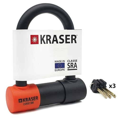 KRASER KR85S Antivol Moto Homologué SRA | Promo Model Plus Robust | U ø18mm Acier Cémenté, Double Verrouillage, 3 Clés Haute Sécurité Anti-crochetage, Recommandé Assurances, Antivol Vélo en U 85x125mm
