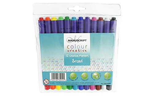 Manuscript Pen Company Callicreative Broad Pens with 2mm Felt Tips, Twelve Variety of Shades – Ideal for Everyday Drawing and Colouring, Card, Assorted, 150mm X 170mm X 15mm, ME3580B