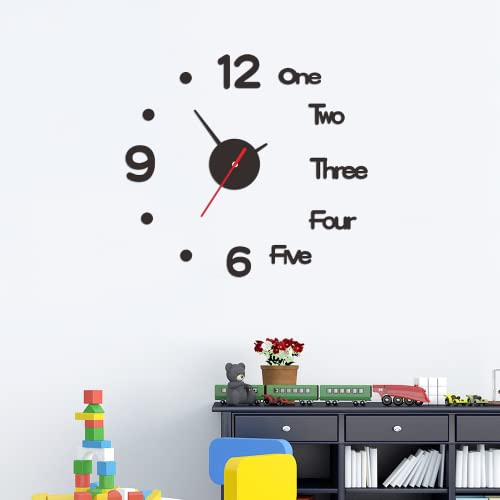 通用 Axinyue Reloj De Pared DIY Sin Marco Pegatina 3D Reloj，Reloj De Pared AcríLico 3D Sin Marco Reloj De Pared 3D，Reloj De Pared 3D Sin Marco para La DecoracióN Mural De La Oficina En El Hogar (Negro)