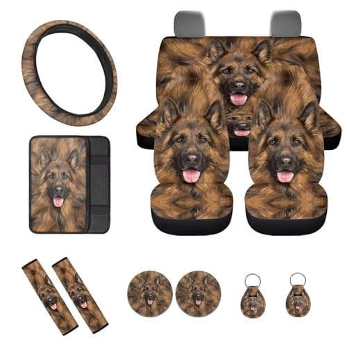 Wunvihay German Shepherd Print 12pcs Full Car Seat Covers Seat Cover for Front &Rear