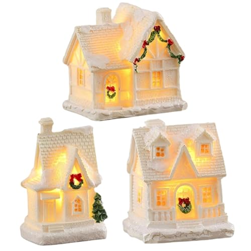 Village de Noël lumineux avec ornements de neige artificielle en résine