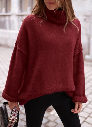 PRETTYGARDEN Women's Knit Oversized Sweater Fall Fashion Casual Long Sleeve Turtleneck Chunky Pullover Tops Winter Clothing