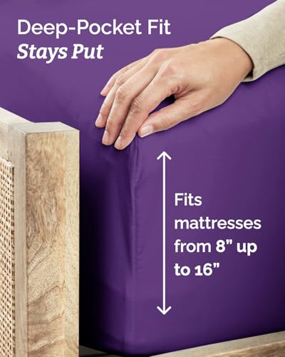 Image of Twin 4 Piece Bed Sheet Set - Comfy, Breathable & Cooling Sheets - Purple | Ultra Soft Hotel Luxury Bedding Set with 8-16 Inch Deep Pockets, 1 Flat & 1 Fitted Sheet & 2 Pillowcases, Wrinkle & Fade Free