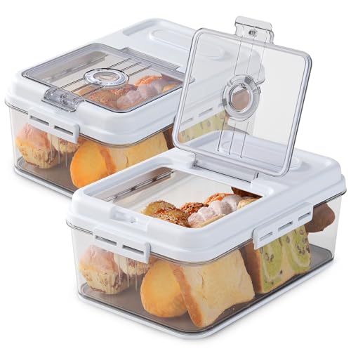 Dynta 2 Pack Bread Box for Kitchen Countertop Airtight Bread Storage Container with Lid Time Recording Plastic Bread Keeper for Homemade Bread, Toast, Loaf and Cookies