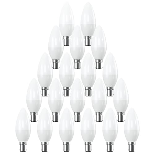 B15 Small Bayonet Cap Fitting LED Light Bulb, 4.9W 40 watts Equivalent, Energy Saving, Candle C37 Light Bulbs, Cool White 4000K, Long-Lasting, Bright Led Bulbs, 470 Lumen, Non-Dimmable, Pack of 20