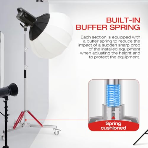 Image of EMART Heavy Duty Light Stand with Casters, 10ft /300cm Adjustable 100% Stainless Steel Tripod Stand for Monolight, Studio Softbox, Reflector,Strobe