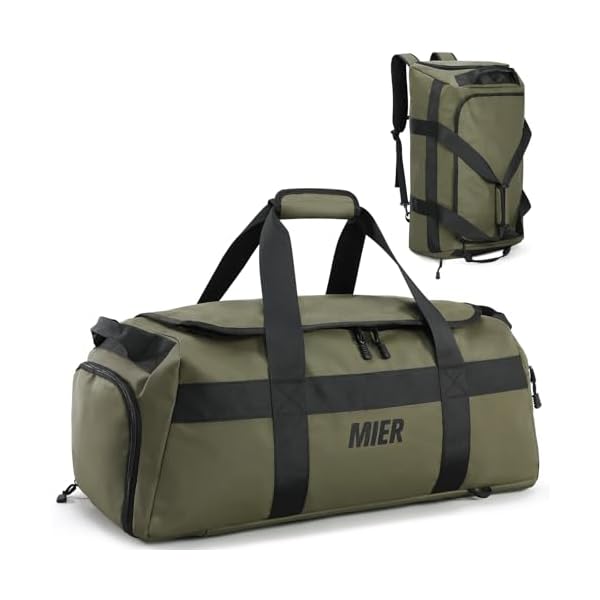MIER-Gym-Bag-for-Men-Large-Duffel-Backpack-with-Shoe-Compartment-60L-Convertible-Duffle-Bags-Weekender-Overnight-Bag-for-Gym-Sports-Travel-Green MIER Gym Bag for Men Large Duffel Backpack with Shoe Compartment, 60L Convertible Duffle Bags Weekender Overnight Bag for Gym Sports Travel, Green