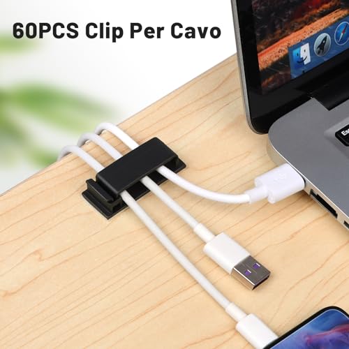 Mrinnger 60 Pezzi Clip Cavo Autoadesivo Cavo