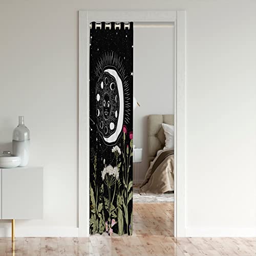 Loussiesd Sun and Moon Doorway Curtain Privacy Door Cover Bohemian Heat Blocking Blackout Thermal Insulated Boho Floral Darkening Curtains Bedroom 132x203cm 1 Panel - Image 3