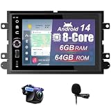 8 Core 6+64G Car Radio Stereo for Ford F150 2004-2008, F250 F350 2006-2014 with Wireless Carplay Android Auto 7 Inch HD Touchscreen Android 14 Car Radio with Backup Camera Bluetooth AM/FM/RDS GPS