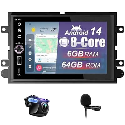 8 Core 6+64G Car Radio Stereo for Ford F150 2004-2008, F250 F350 2006-2014 with Wireless Carplay Android Auto 7 Inch HD Touchscreen Android 14 Car Radio with Backup Camera Bluetooth AM/FM/RDS GPS