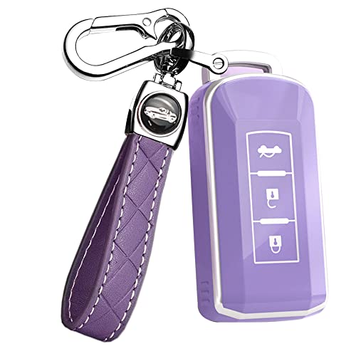 ontto Fit for Mitsubishi Key Fob Cover with Keychain for Outlander Key Case for Outlander Eclipse Cross TPU Remote Key Protector Anti-Scratched Purple