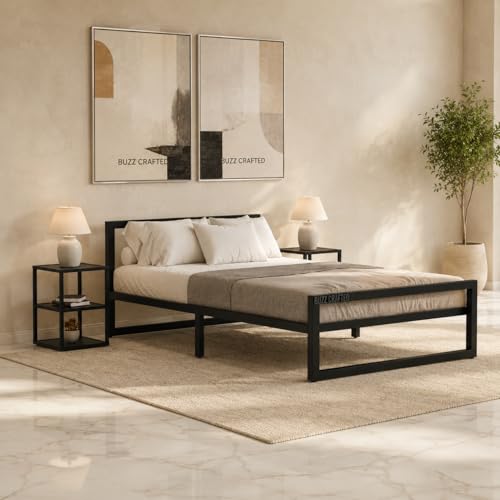 Image of Single Size Metal Bed Frame | SingleSize Metal Bed for Adults | Heavy Duty Iron Bed | Steel Bed Single | Single Metal Cot | Metal Platform Bed | Black MetalBed | No Box Spring Needed | Black