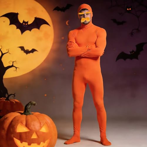 Lorax Slenderman Costumes Combinaison Orange Unisexe avec Barbe et Sourcils – vue 5