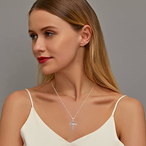 St Patricks Day Cross Necklace For Women Sterling Silver Rose Flower Floral Cross Pendant With Abalone Shell Faith Religious Gifts For Women Girls Mother Christian Everyday Jewelry 18"+2" Extension Chain #TOP1