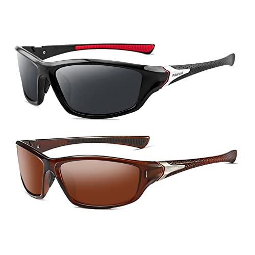 YUELUQU Polarisierte Sportbrille Sonnenbrille für Herren Damen Fahrerbrille Radsportbrillen Skifahren Autofahren Fischen Laufen Wandern UV400 Schutz (Braun+Schwarz Rot)