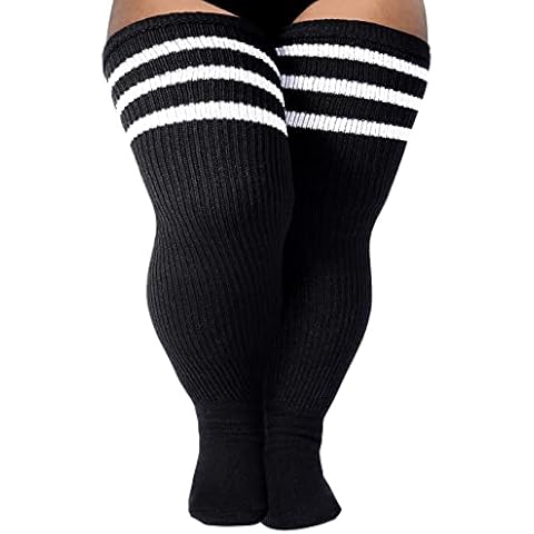LOUSGUTA Plus Size Thigh High Socks for Thick Thighs- Extra Long Women Striped Cable Knitted Over Knee High Stockings Leg Warmer Cover